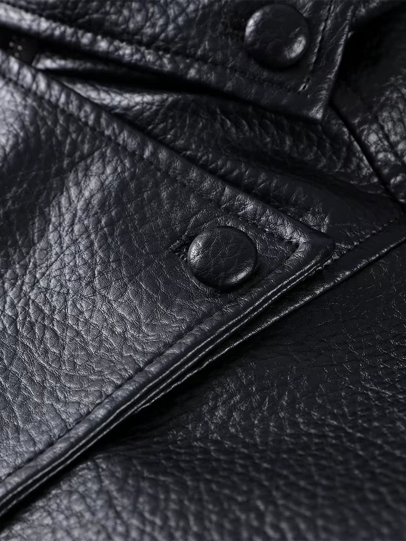 Street Stand Collar Women'S Leather Jacket Loose Long Sleeve Zipper Pockets Chic Female Coats 2025 Autumn Winter Lady Outerwear