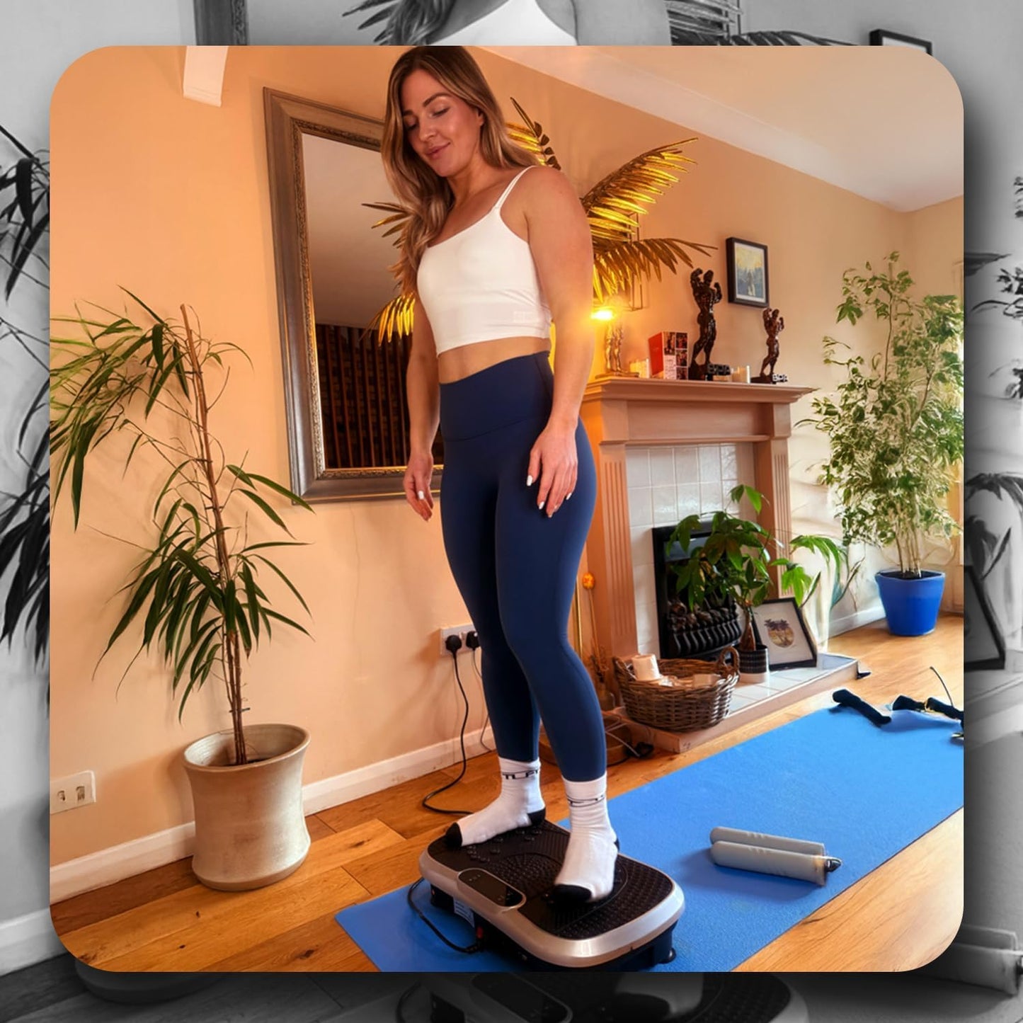 Vibration Plate Exercise Machine - 5 Programs + 99 Intensity Levels - Built-In Bluetooth Speaker - 2 Resistance Bands - Easy-To-Use & Portable Vibrating Plate Exercise Machine