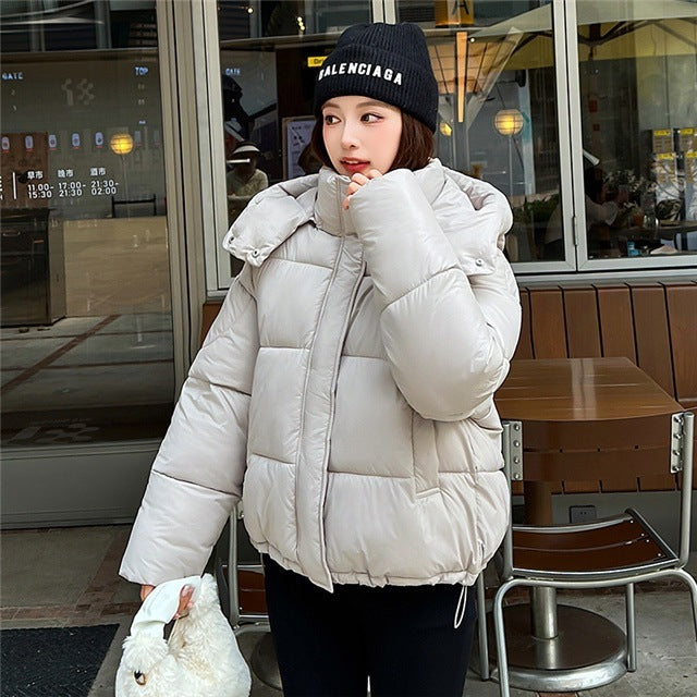 Elegant Fluffy Hooded Cotton Jacket Puffer Jacket Coat Warm Commute
