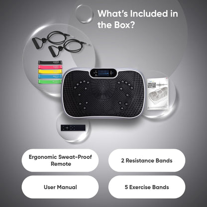 Vibration Plate Exercise Machine - 5 Programs + 99 Intensity Levels - Built-In Bluetooth Speaker - 2 Resistance Bands - Easy-To-Use & Portable Vibrating Plate Exercise Machine