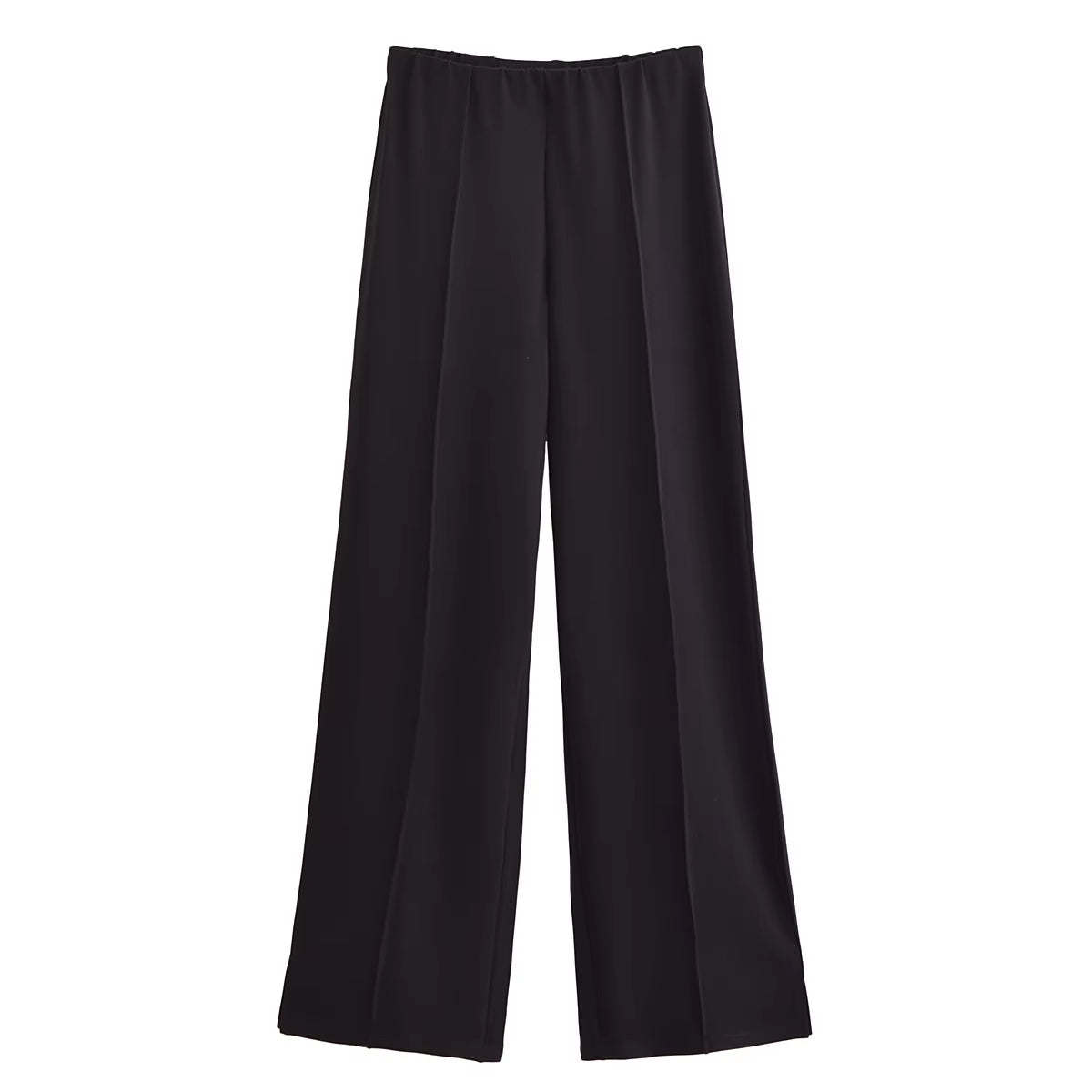 Women'S 2-Piece Set Fashion Slimming Double-Sided Fabric round Neck Long-Sleeve Top+Elegant Stretch Casual Wide Leg Pants