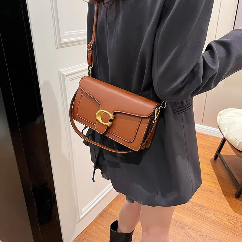 2025 New Women'S High-End Pure Color Simple Square Bag Multi-Layer Commuting Single Shoulder Bag Neutral Minimalist Style