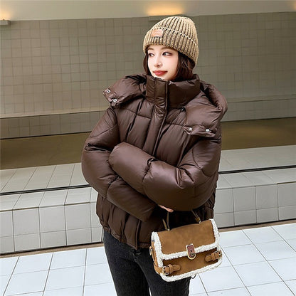 Elegant Fluffy Hooded Cotton Jacket Puffer Jacket Coat Warm Commute