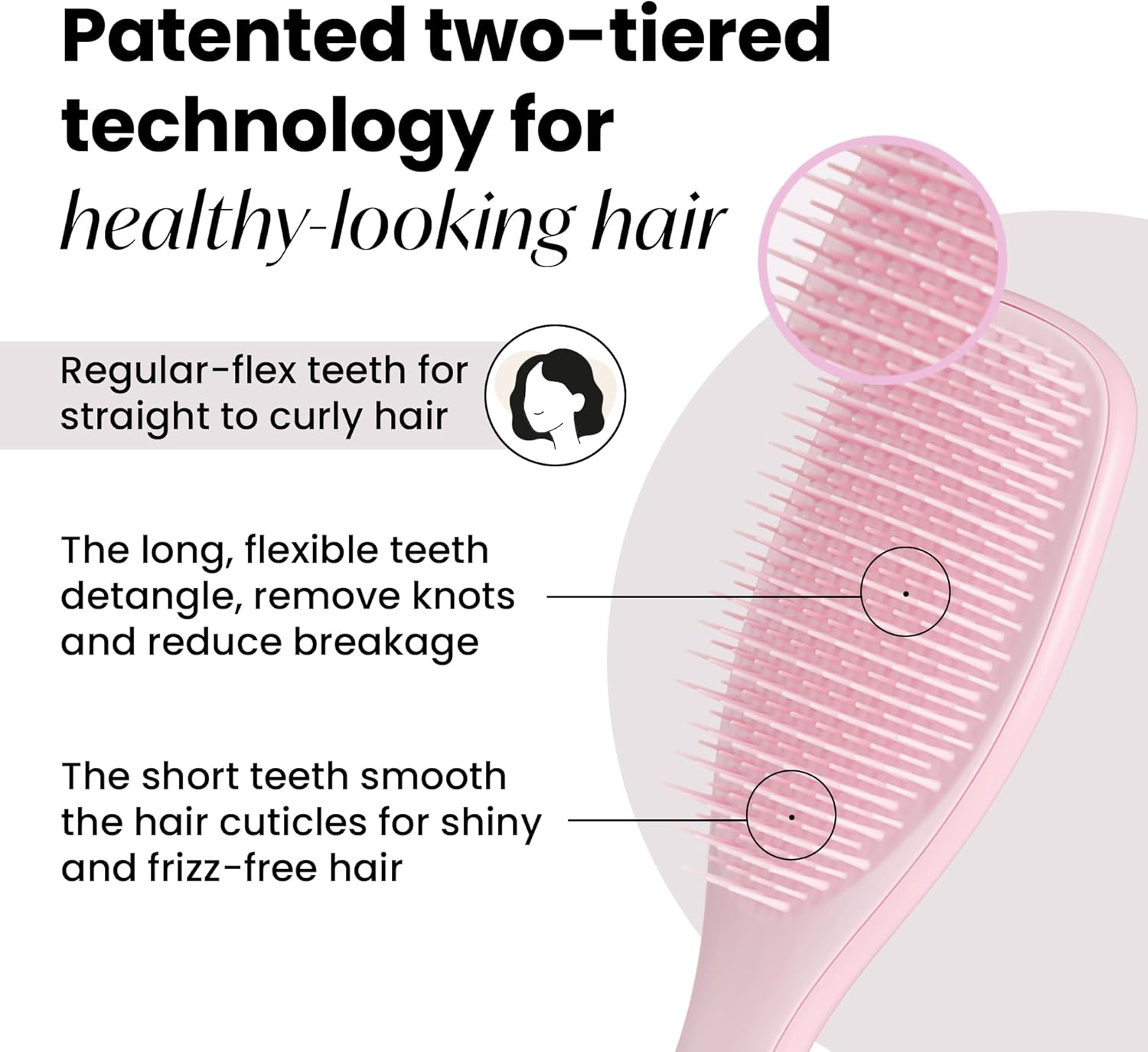 Ultimate Detangler Hairbrush - for Wet & Dry Hair - Detangling Brush for All Hair Types - Two-Tiered Teeth Reduce Breakage & Eliminate Knots - Millennial Pink