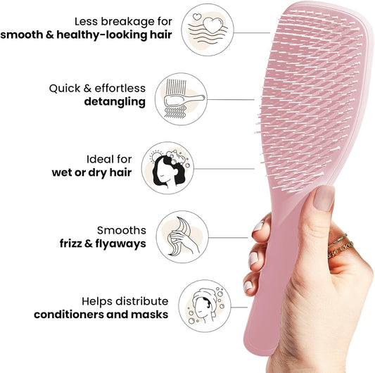 Ultimate Detangler Hairbrush - for Wet & Dry Hair - Detangling Brush for All Hair Types - Two-Tiered Teeth Reduce Breakage & Eliminate Knots - Millennial Pink
