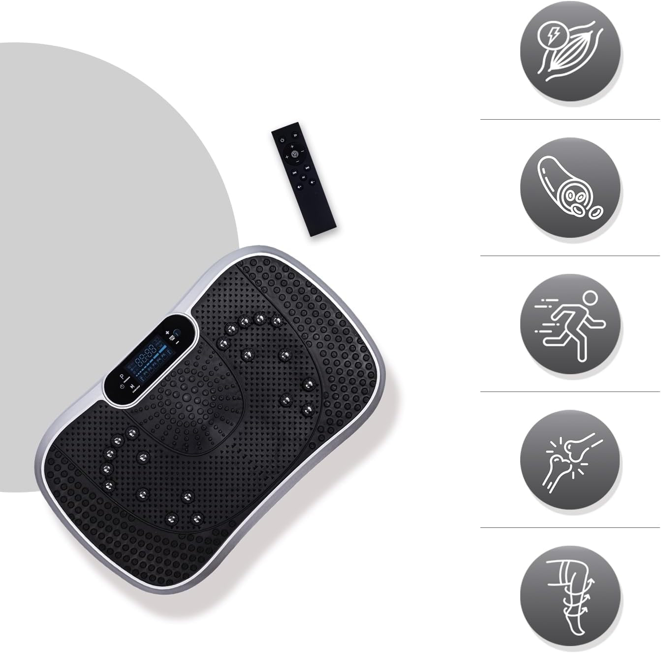 Vibration Plate Exercise Machine - 5 Programs + 99 Intensity Levels - Built-In Bluetooth Speaker - 2 Resistance Bands - Easy-To-Use & Portable Vibrating Plate Exercise Machine