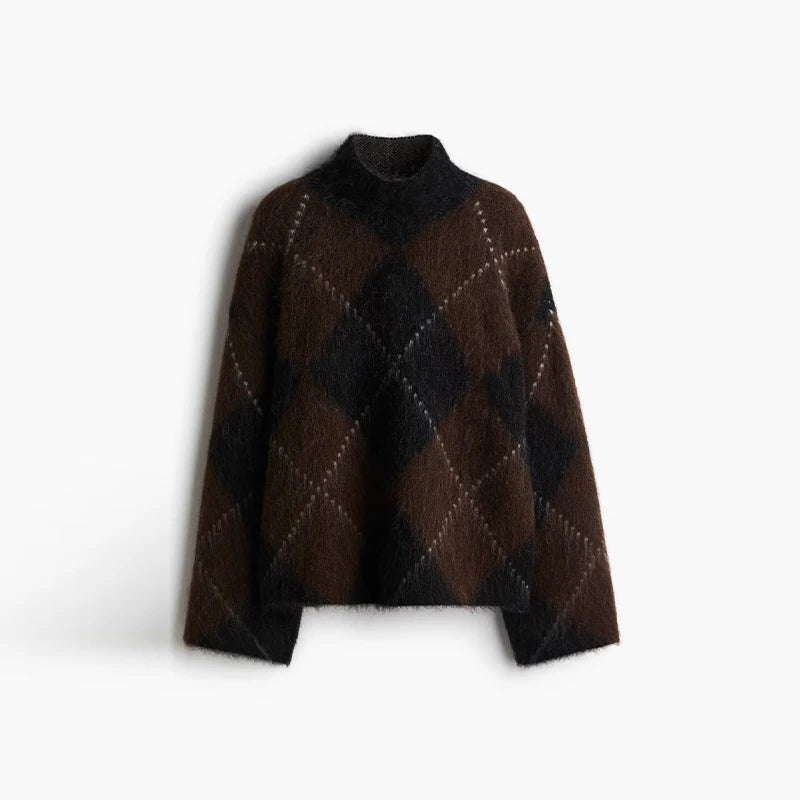 Print Sweaters Women' Sets Turtleneck Long Sleeve Loose Thick Knit Pullovers Mini Skirt Set 2025 Autumn Winter Fluffy Lady Suit