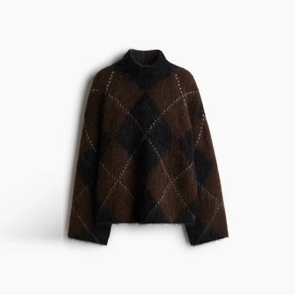 Print Sweaters Women' Sets Turtleneck Long Sleeve Loose Thick Knit Pullovers Mini Skirt Set 2025 Autumn Winter Fluffy Lady Suit