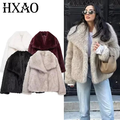 2024 Woman Autumn Winter Faux Fur Coat Plush Fluffy Women'S Jacket New in Outerwears White Red Gray Black Wool Blends Coats