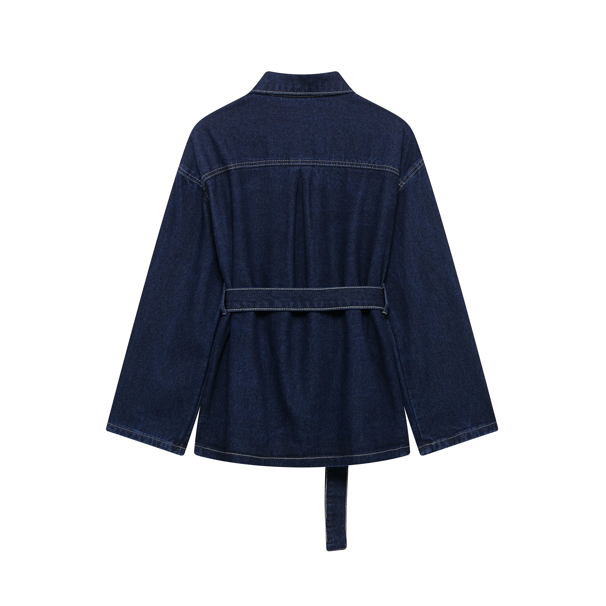 DUOPERI Women Fashion 2 Pieces Sets with Belt Denim Jackets & Vintage Front Zipper Jeans Trousers Feamle Chic Lady Pants Sets