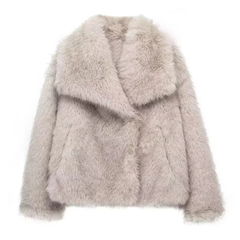 2024 Woman Autumn Winter Faux Fur Coat Plush Fluffy Women'S Jacket New in Outerwears White Red Gray Black Wool Blends Coats