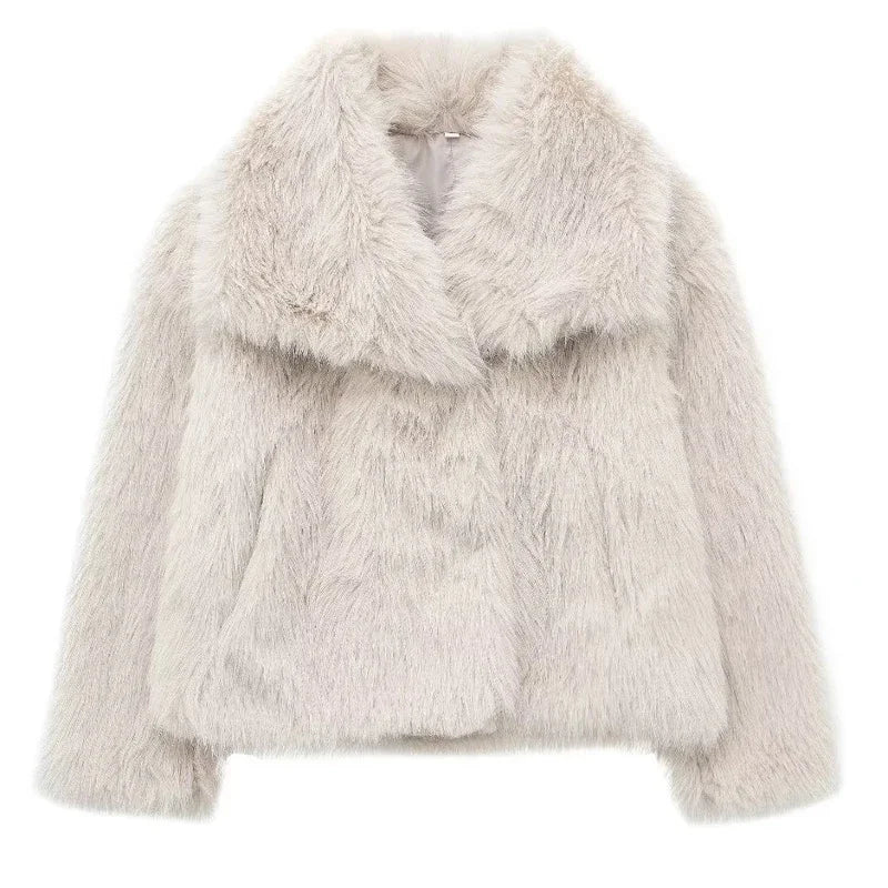 2024 Woman Autumn Winter Faux Fur Coat Plush Fluffy Women'S Jacket New in Outerwears White Red Gray Black Wool Blends Coats