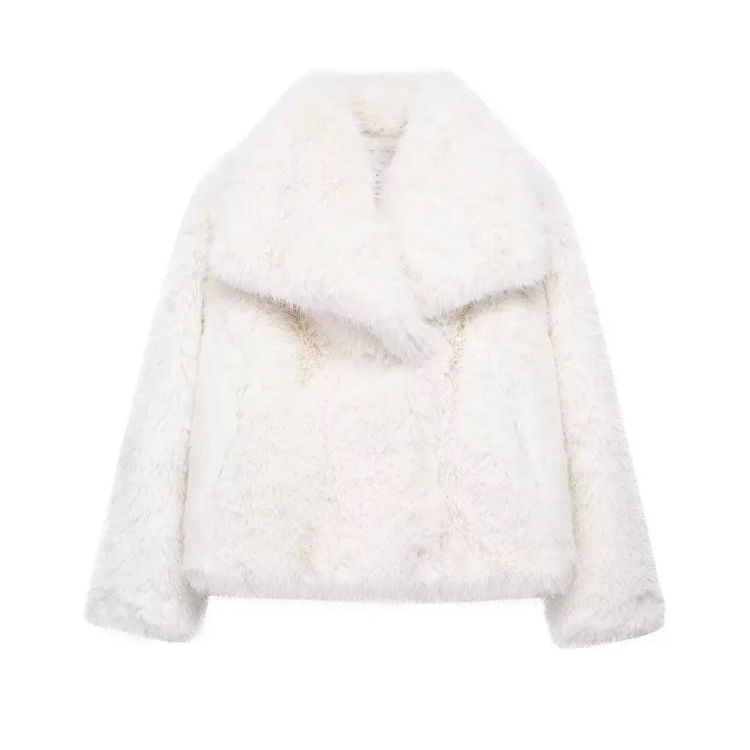 2024 Woman Autumn Winter Faux Fur Coat Plush Fluffy Women'S Jacket New in Outerwears White Red Gray Black Wool Blends Coats
