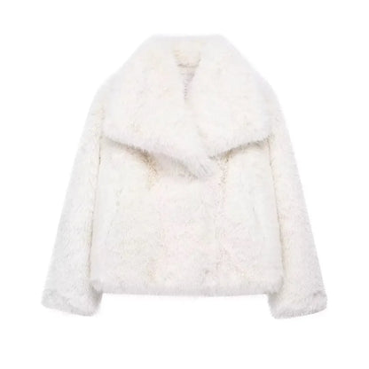 2024 Woman Autumn Winter Faux Fur Coat Plush Fluffy Women'S Jacket New in Outerwears White Red Gray Black Wool Blends Coats