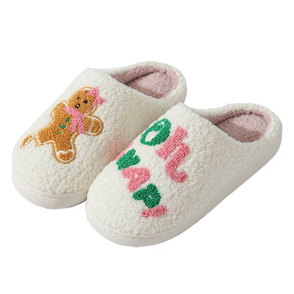 New Home Cute Cartoon Christmas Series Gingerbread Man Winter Cotton Slippers