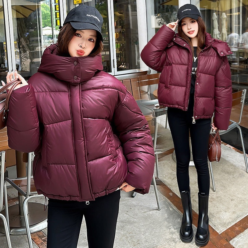 Elegant Fluffy Hooded Cotton Jacket Puffer Jacket Coat Warm Commute