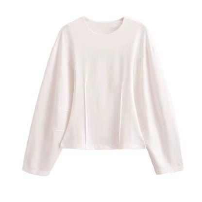 Women'S 2-Piece Set Fashion Slimming Double-Sided Fabric round Neck Long-Sleeve Top+Elegant Stretch Casual Wide Leg Pants