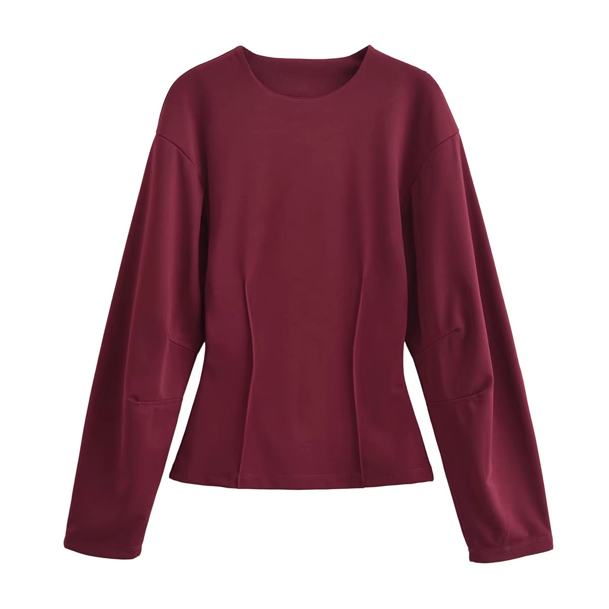 Women'S 2-Piece Set Fashion Slimming Double-Sided Fabric round Neck Long-Sleeve Top+Elegant Stretch Casual Wide Leg Pants