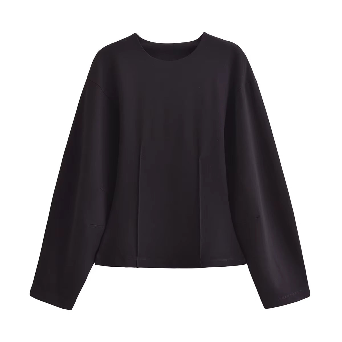 Women'S 2-Piece Set Fashion Slimming Double-Sided Fabric round Neck Long-Sleeve Top+Elegant Stretch Casual Wide Leg Pants