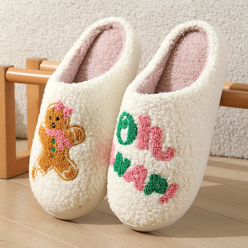 New Home Cute Cartoon Christmas Series Gingerbread Man Winter Cotton Slippers