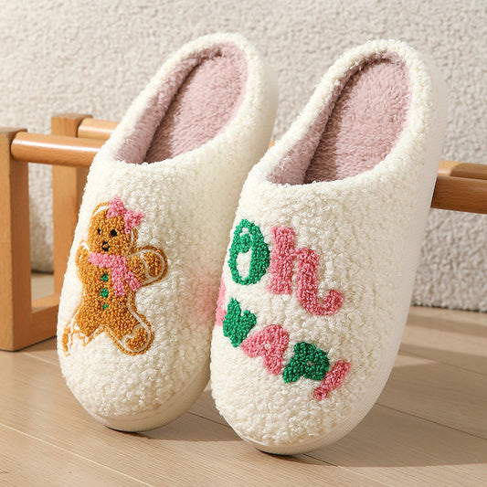 New Home Cute Cartoon Christmas Series Gingerbread Man Winter Cotton Slippers