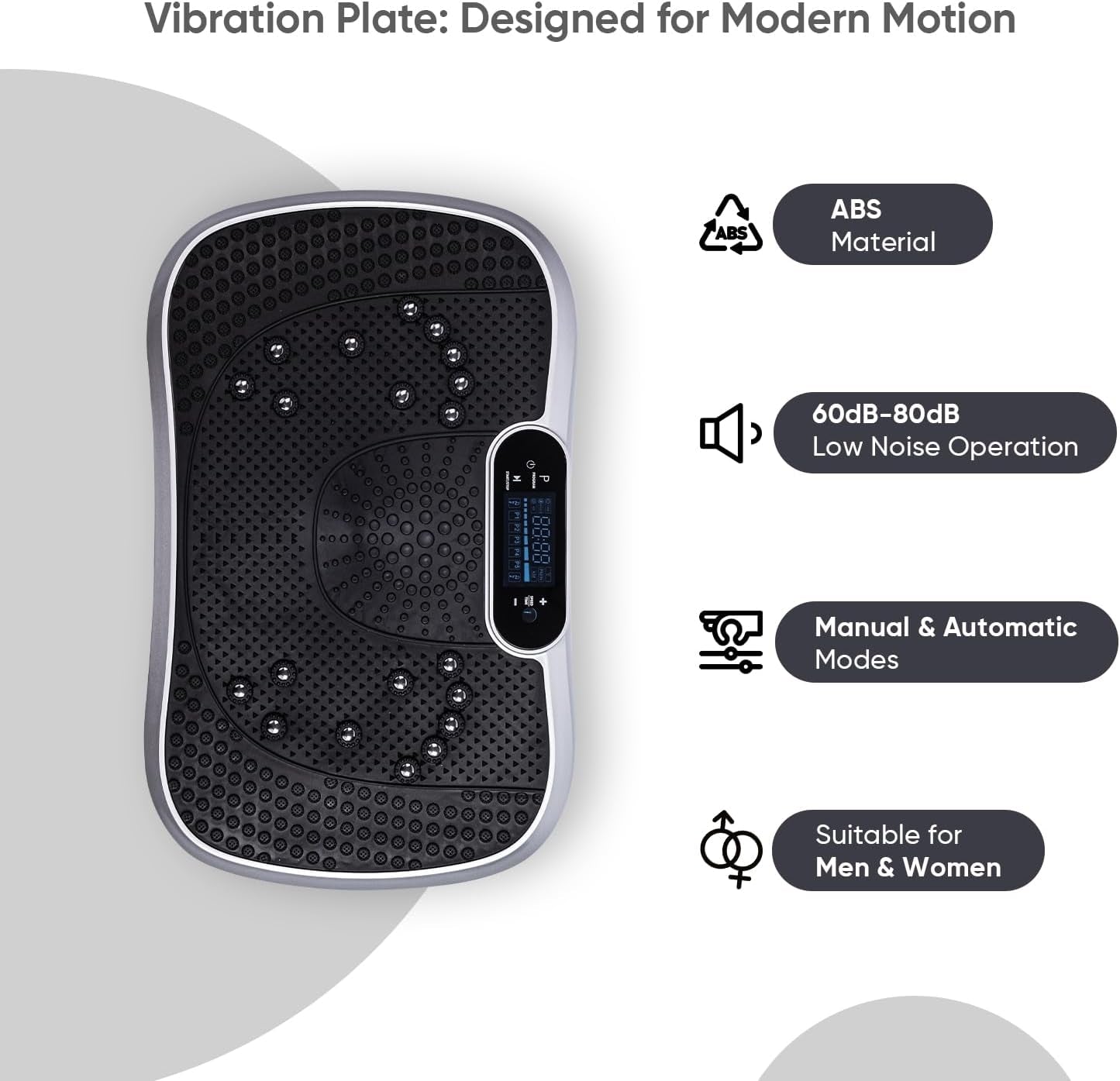 Vibration Plate Exercise Machine - 5 Programs + 99 Intensity Levels - Built-In Bluetooth Speaker - 2 Resistance Bands - Easy-To-Use & Portable Vibrating Plate Exercise Machine