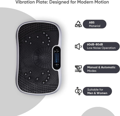 Vibration Plate Exercise Machine - 5 Programs + 99 Intensity Levels - Built-In Bluetooth Speaker - 2 Resistance Bands - Easy-To-Use & Portable Vibrating Plate Exercise Machine